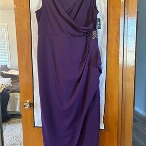 SLNY Deep Purple Draped Midi Dress